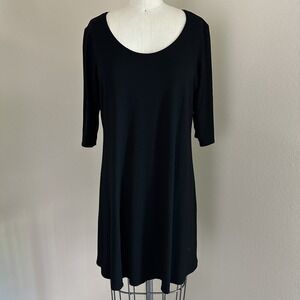 Eileen Fisher Dress Womens Size M Black Scoop Neck 3/4 Sleeve A-Line T-Shirt